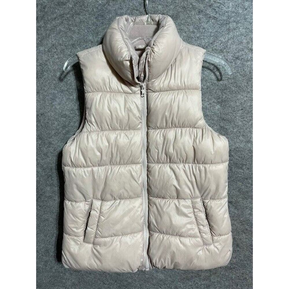 Old Navy Puffer Vest Womens XS Full Zip Lined Sleeveless Mock Neck Beige